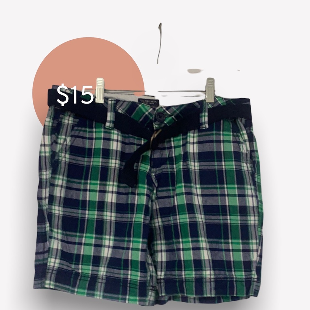 Size:6/7 Shorts Blue/Green Plaid U.S. Polo ASSN.